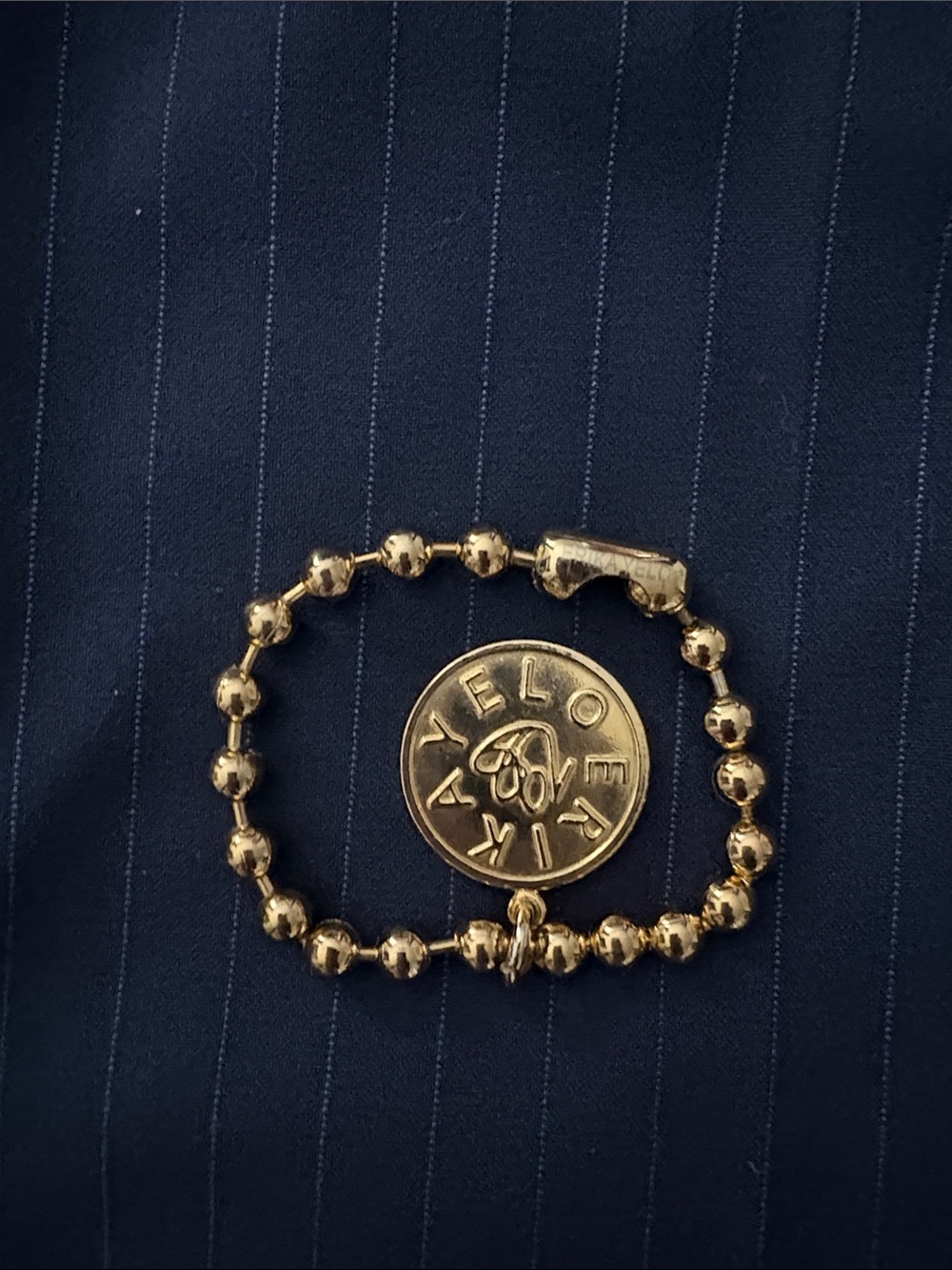 Gold-Tone Bead Bracelet with Round Logo Medallion
